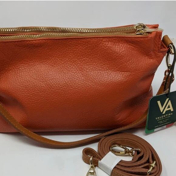 Valentina Convertible Crossbody shoulder Bag Pebbled Tan Brown Italy Nwt Rust - Picture 2 of 14